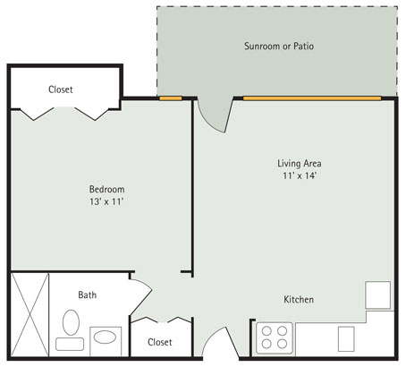 Hawthorn 1 Bedroom Apartment Floorplan