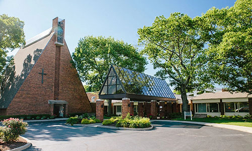 Street view of main entrance and chapel