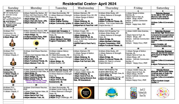 April's activity calendar link